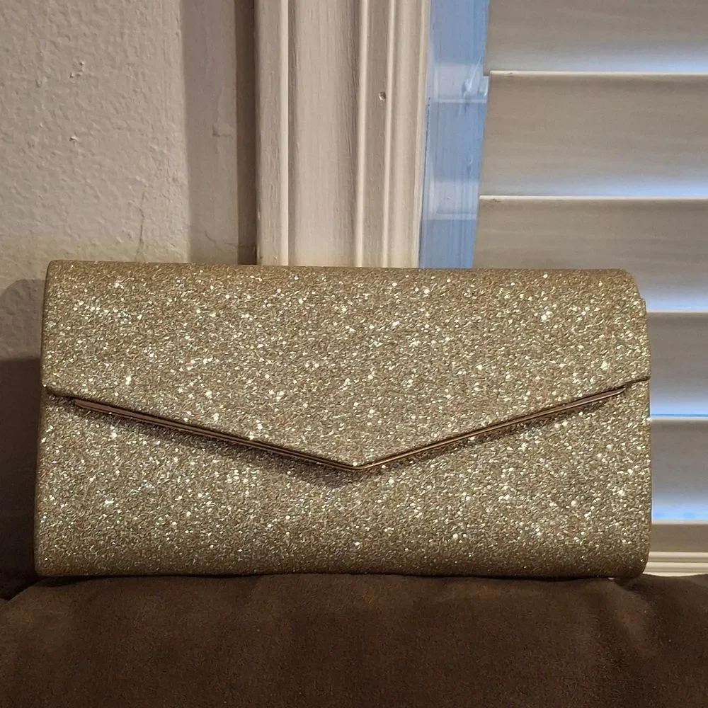 Gold Glitter Sparkling Evening Clutch Bag